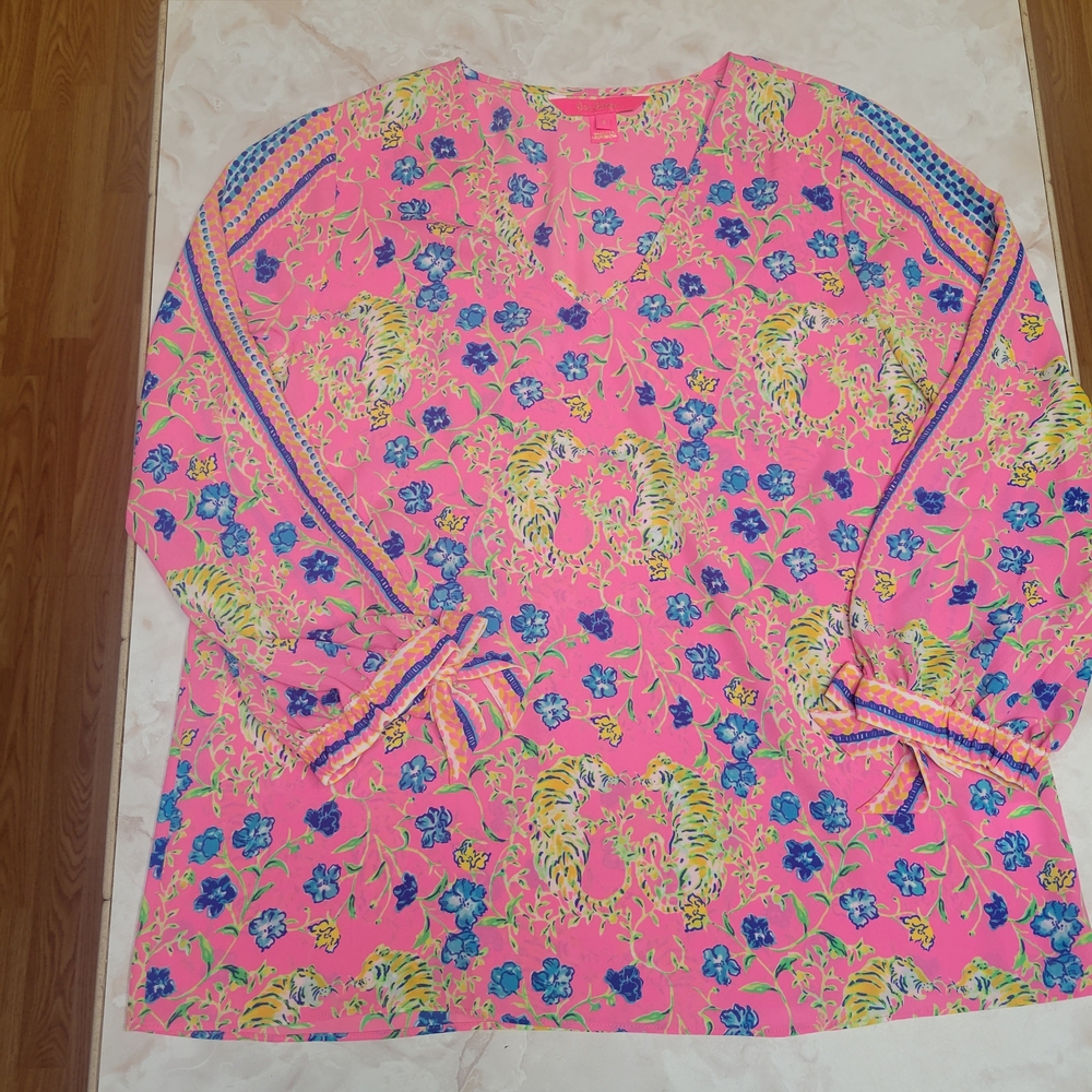 Lilly Pulitzer Pamala Lileeze Top Small Engine Tigress Garden Floral Blouse